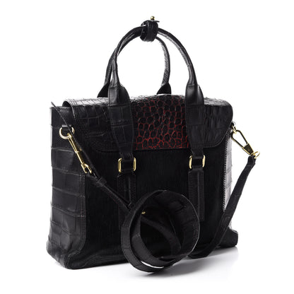 3.1 Phillip Lim 3.1 Calf Hair Calfskin Crocodile Embossed Medium Pashli Satchel Antique Red Black 3 of 12