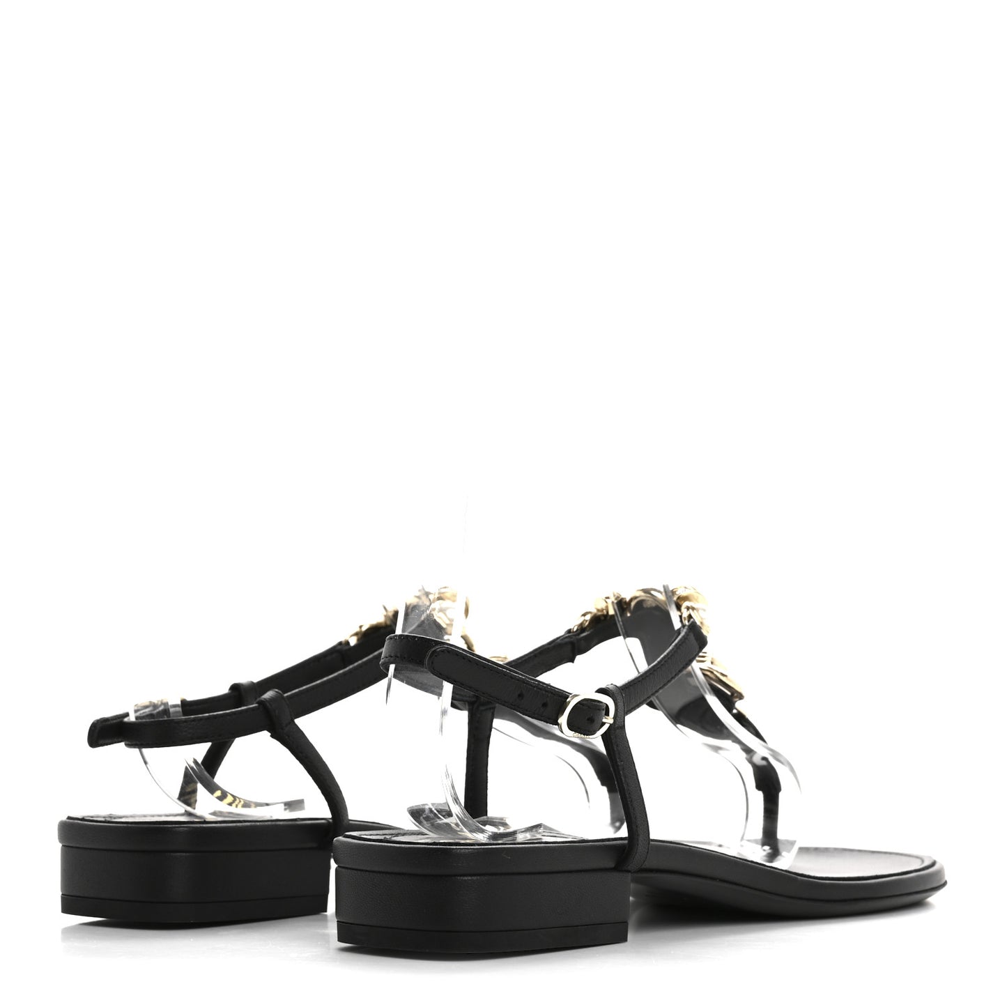 Lambskin Metal Heart Thong Sandals 39 Black