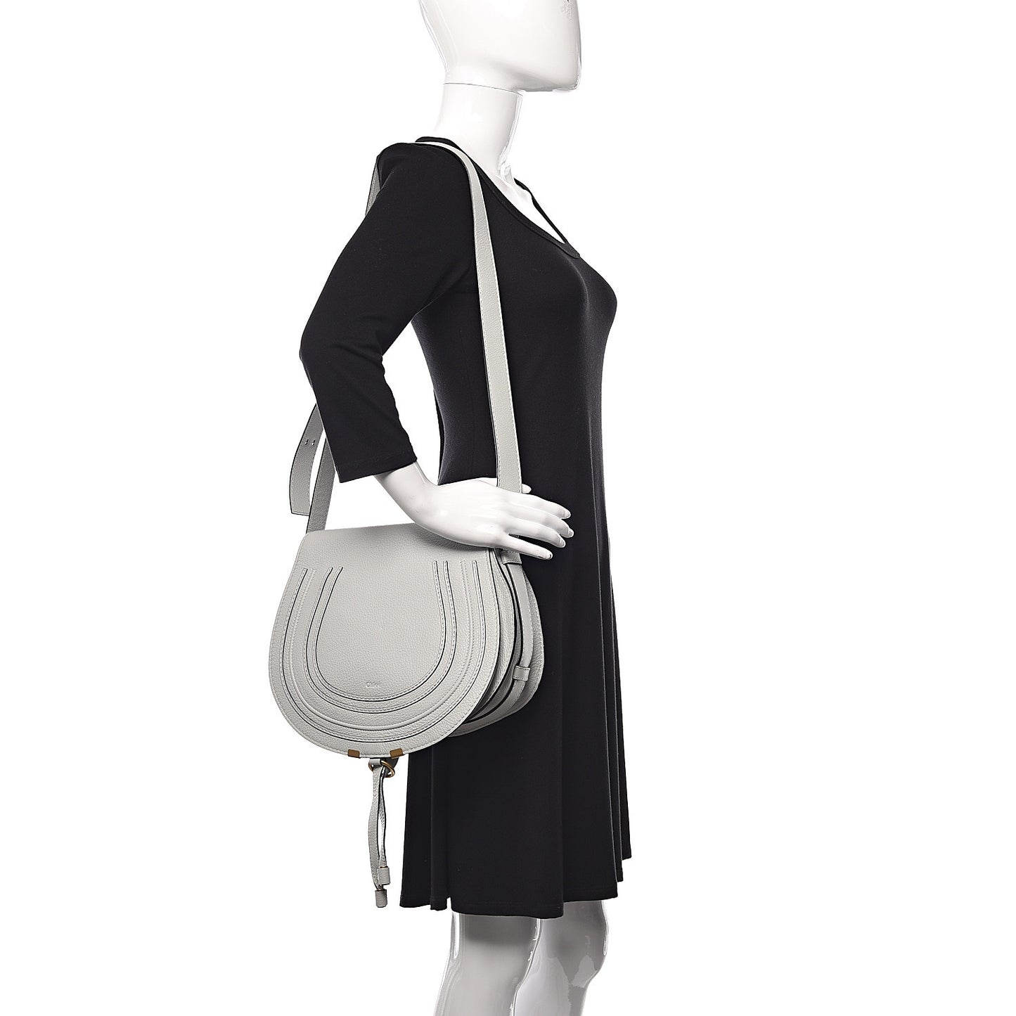 Grained Calfskin Medium Marcie Saddle Bag Airy Grey