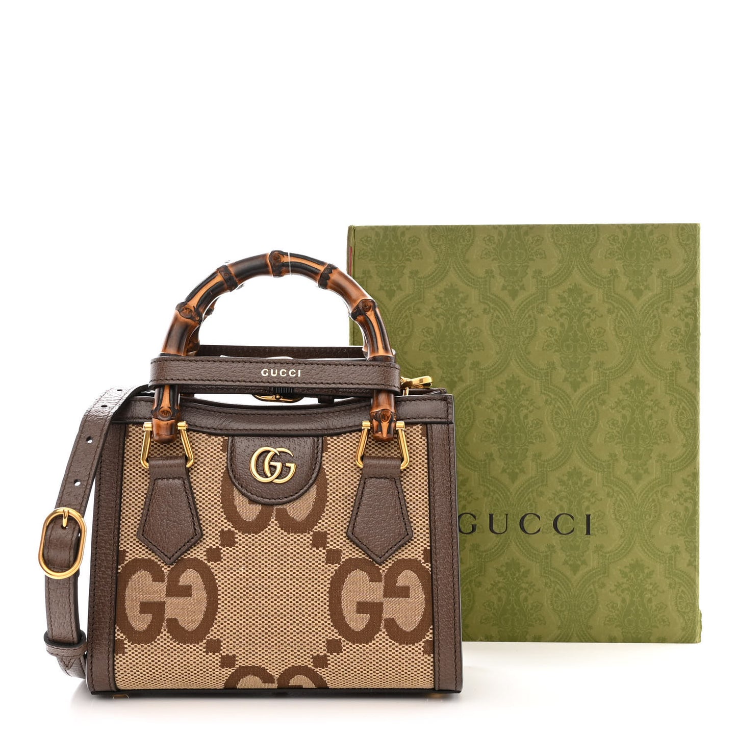 Monogram Jumbo GG Textured Dollar Calfskin Mini Diana Tote Bag Camel Ebony New Acero
