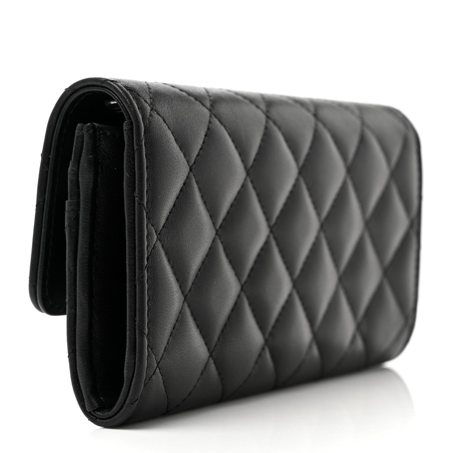 Lambskin Quilted Crystal CC Medium Flap Wallet Black