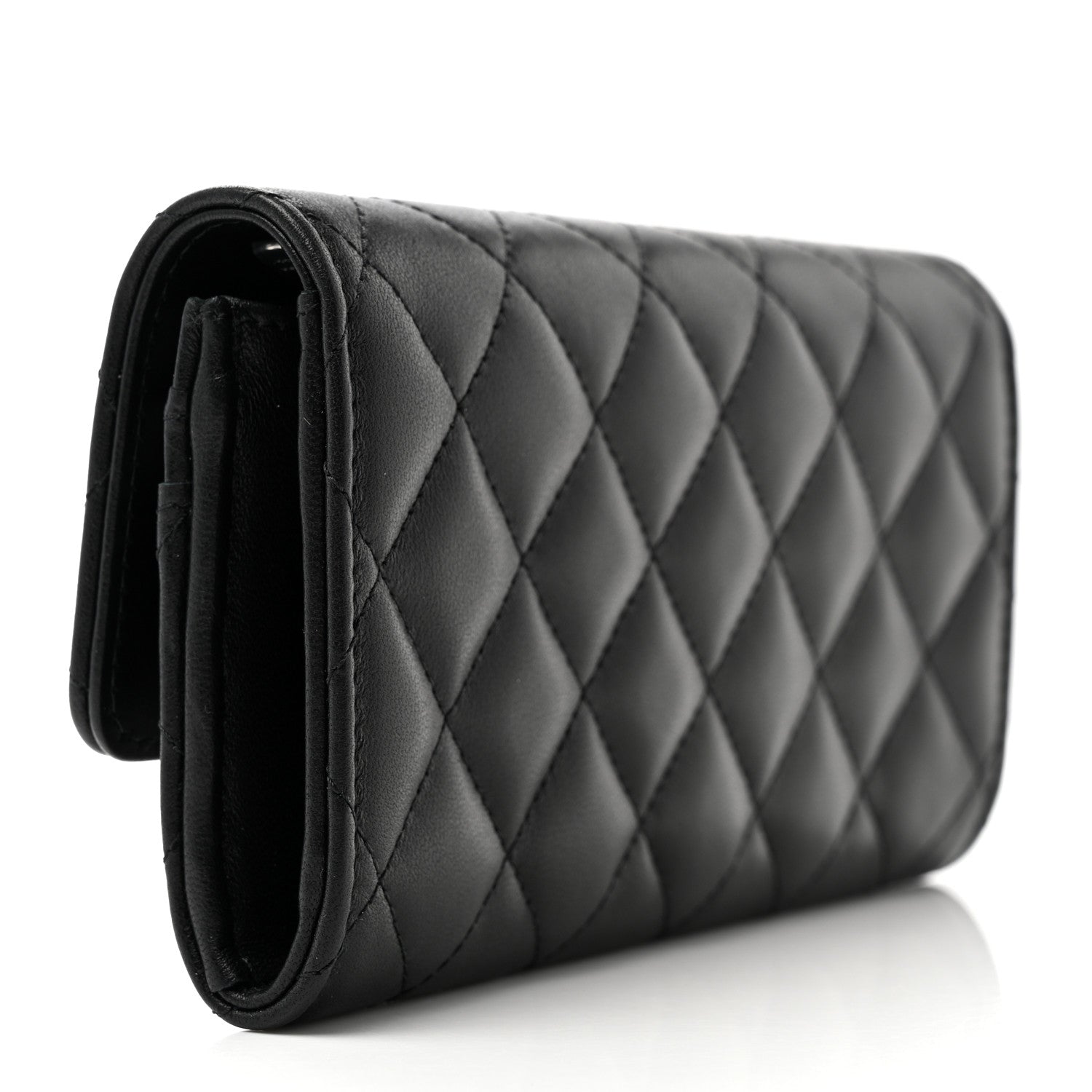 Chanel Lambskin Quilted Crystal CC Medium Flap Wallet Black 3 of 9