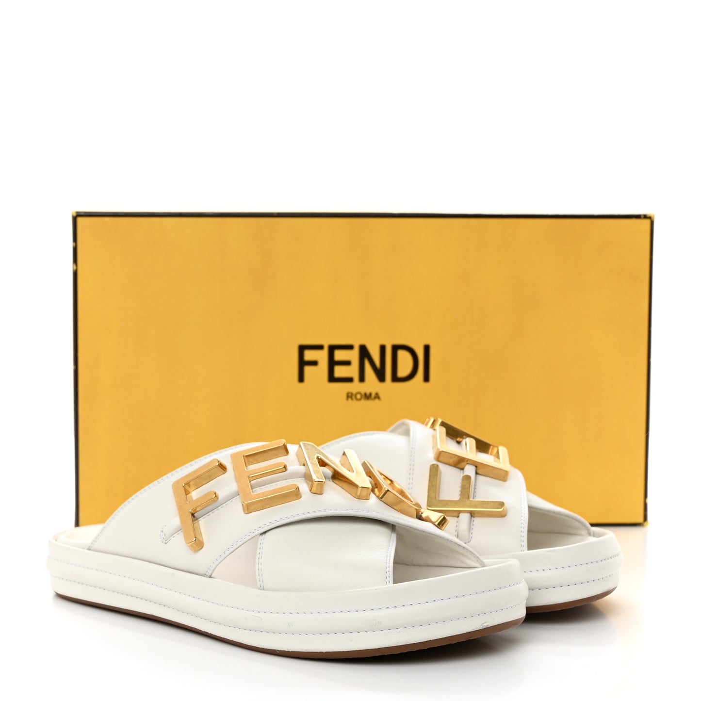 Vitello Womens Fendigraphy Slide Sandals 36.5 White Ice