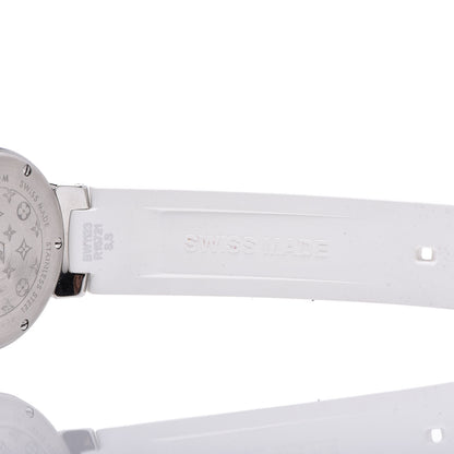 Louis Vuitton Stainless Steel Rubber Diamond Pink Mother of Pearl 28mm Tambour Quartz Watch 5 of 7