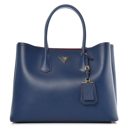 Prada Saffiano Cuir Large Double Bag Bleuette 1 of 9