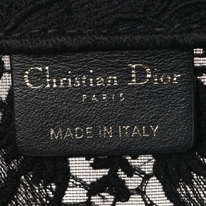 Christian Dior Canvas Embroidered Mesh Macrame Medium Toile de Jouy Soleil Book Tote Black 5 of 9