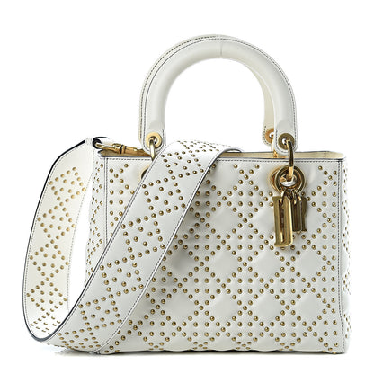 Christian Dior Calfskin Cannage Studded Medium Supple Lady Dior White 1 of 10