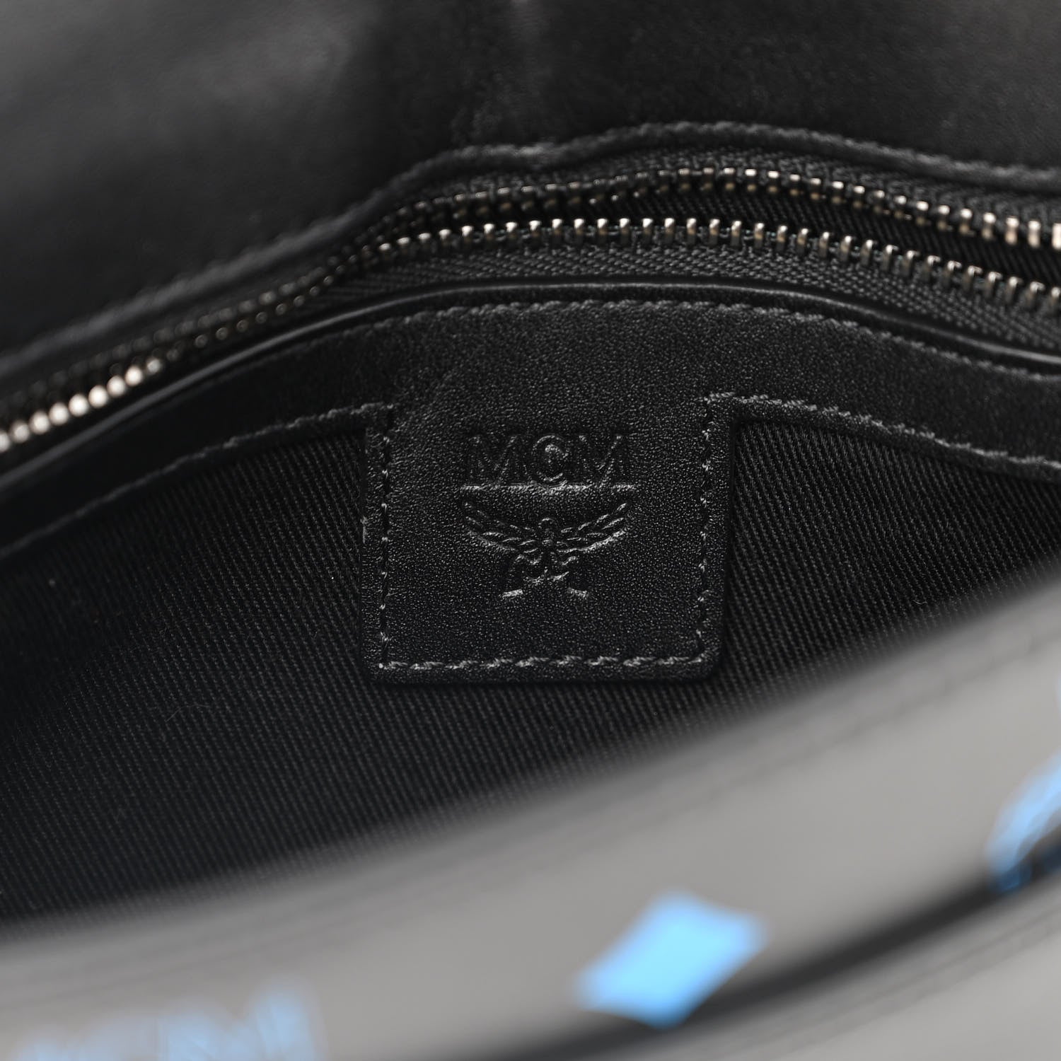 MCM Calfskin Color Splash Logo Crossbody Small Black Blue 6 of 12