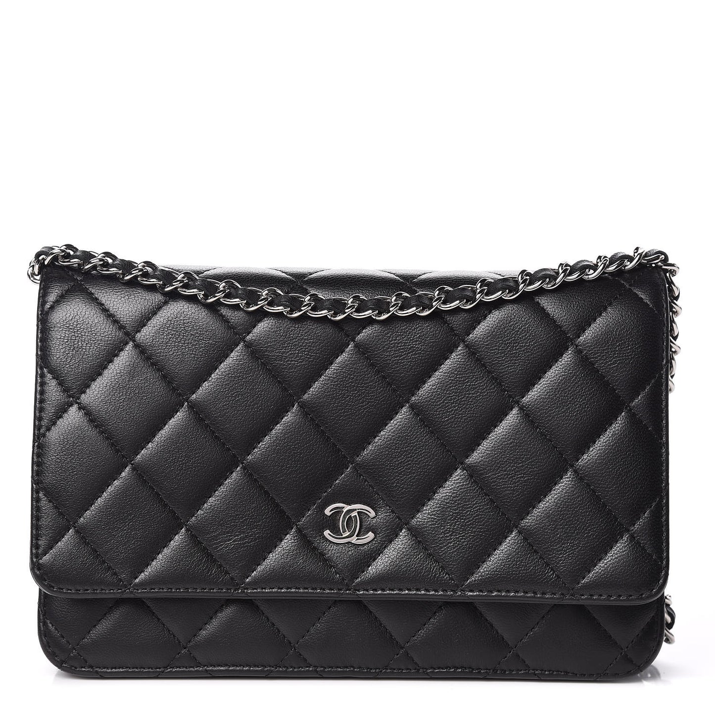 Lambskin Quilted Wallet On Chain WOC Black