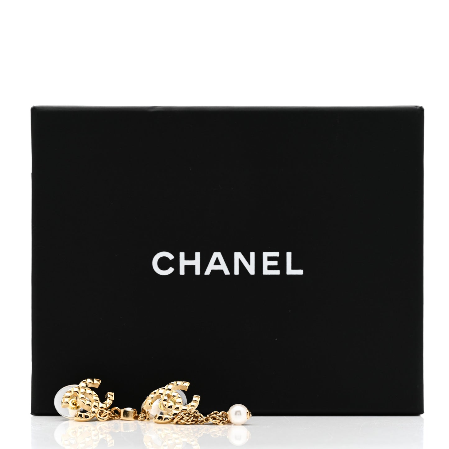 Pearl Crystal CC Chain Drop Earrings Gold