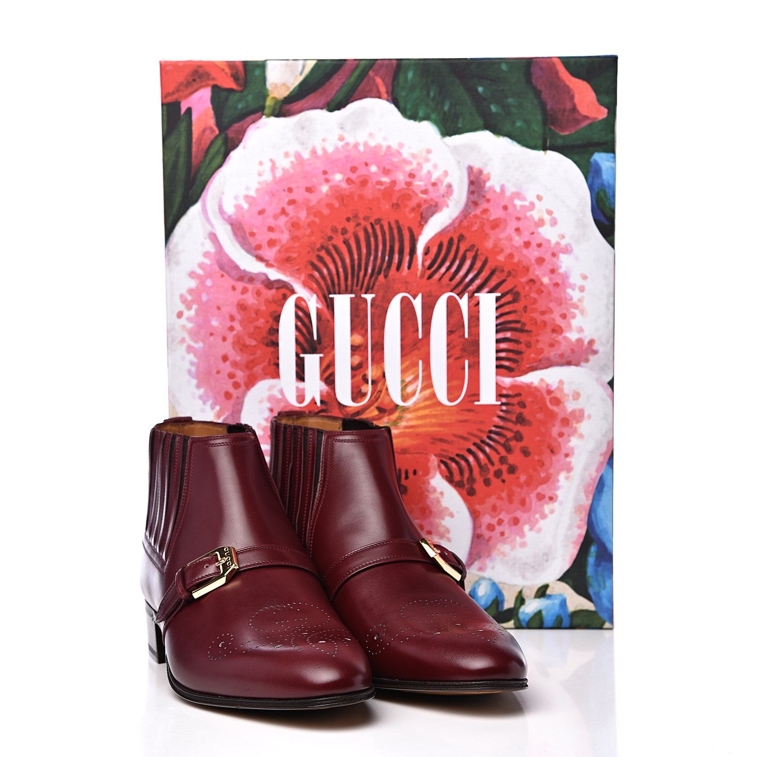 Gucci New Waxed Calfskin Mens G Medallion Toe Ankle Boots 6.5 Red Bordeaux 9 of 9