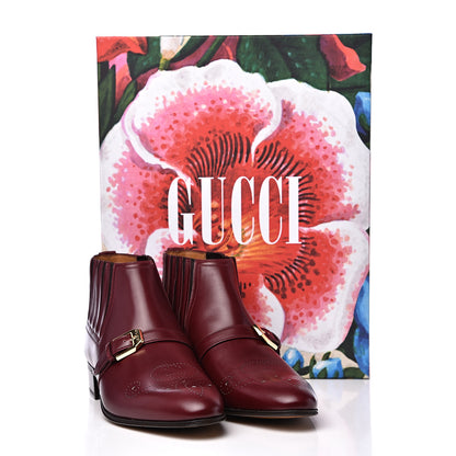 Gucci New Waxed Calfskin Mens G Medallion Toe Ankle Boots 6.5 Red Bordeaux 9 of 9