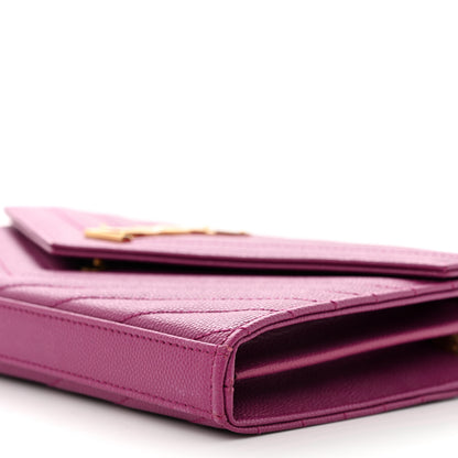 Saint Laurent Grain De Poudre Matelasse Chevron Monogram Chain Wallet Dark Grape 7 of 13