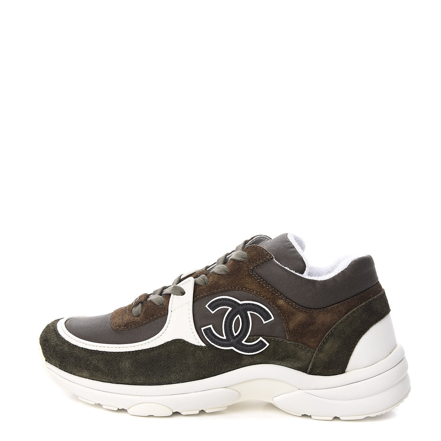 Fabric Calfskin Suede CC Womens Sneakers 39 Khaki