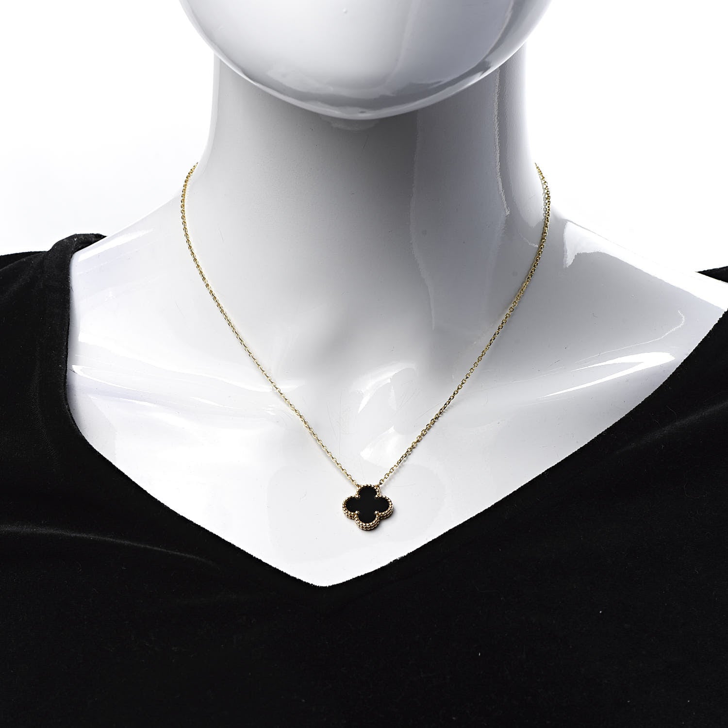 Van Cleef & Arpels 18K Yellow Gold Black Onyx Vintage Alhambra Pendant Necklace 2 of 6
