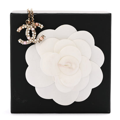 Chanel Crystal Pearl CC Pendant Necklace Gold Pink 7 of 7