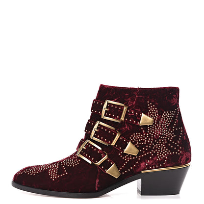 Chloe Velvet Studded Susanna Ankle Boots 36.5 Bordeaux 1 of 7