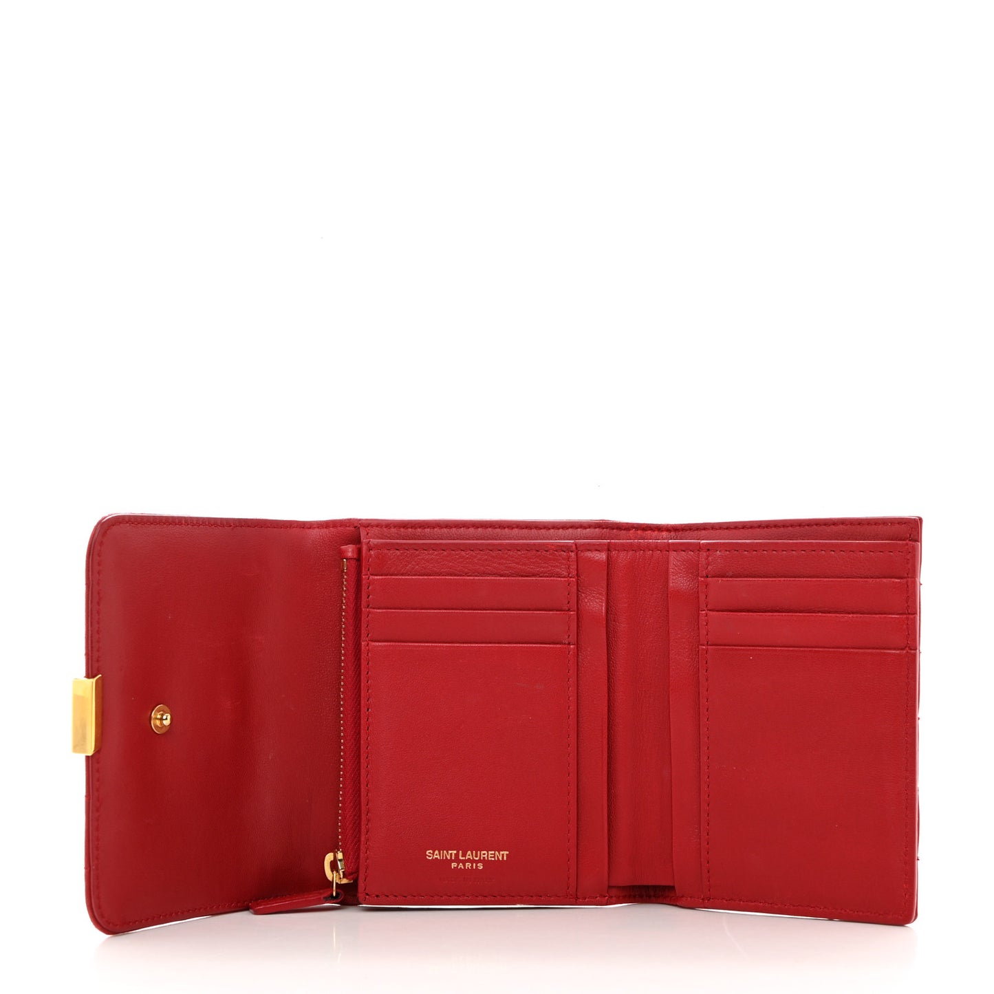 Lambskin Matelasse Monogram Vicky Tri-Fold Wallet Rouge Eros