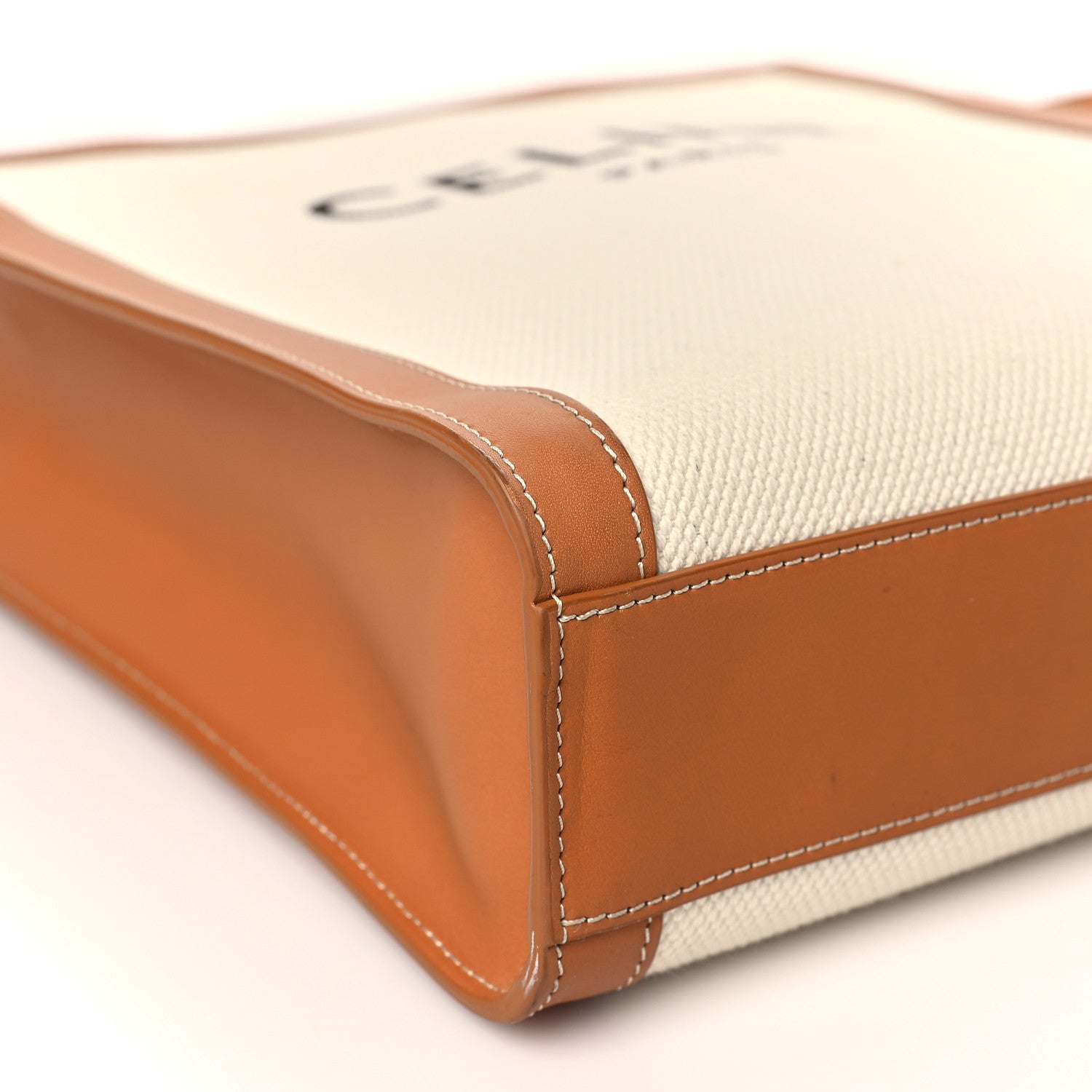 Celine Canvas Calfskin Logo Print Small Vertical Cabas Natural Tan 8 of 9