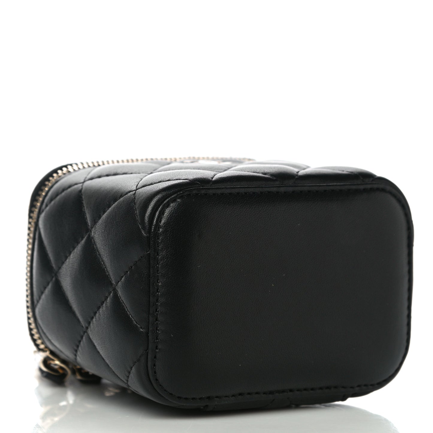 Lambskin Quilted Mini Vanity Case With Chain Black