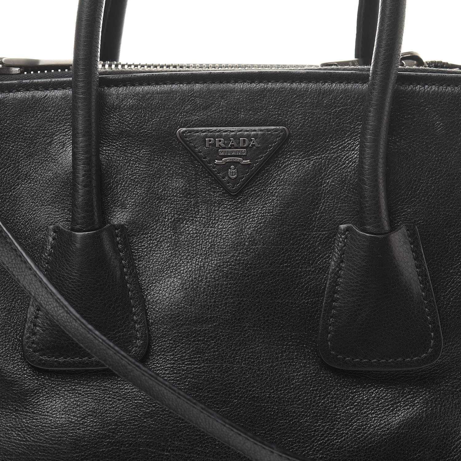 Prada Glace Calf Small Twin Pocket Tote Black 9 of 25