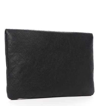 Chanel Caviar Quilted CC Box Flap Pouch Black Blue 2 of 8