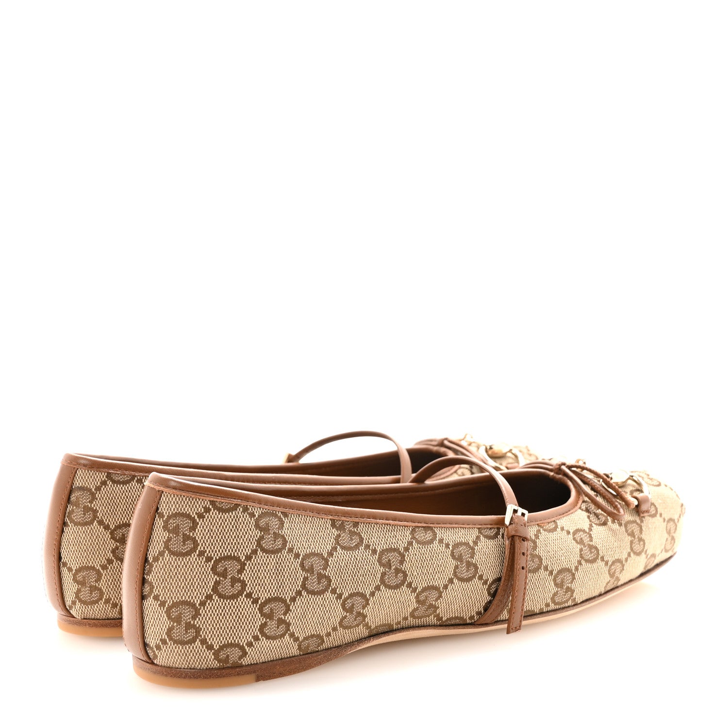 Gucci GG Monogram Horsebit Bow Ballet Flats 39 Beige Ebony Sundial 5 of 10