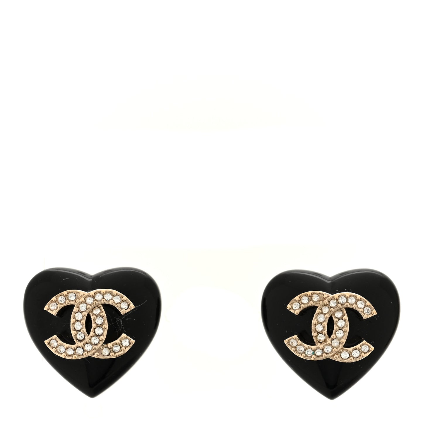 Resin Crystal CC Heart Earrings Black Gold