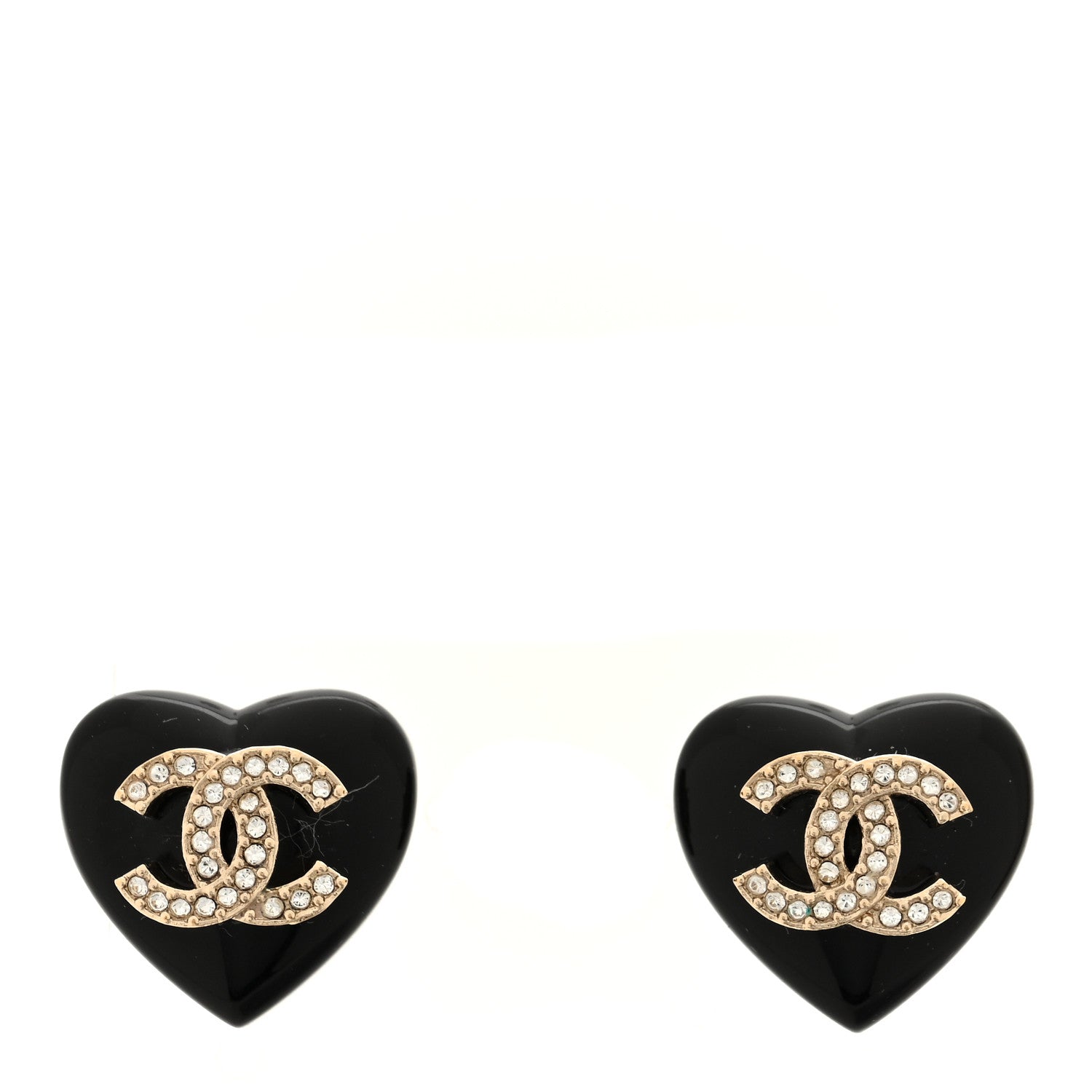 Chanel Resin Crystal CC Heart Earrings Black Gold 1 of 5