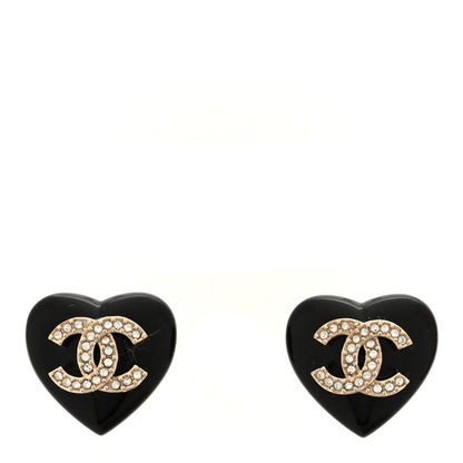 Chanel Resin Crystal CC Heart Earrings Black Gold 1 of 5