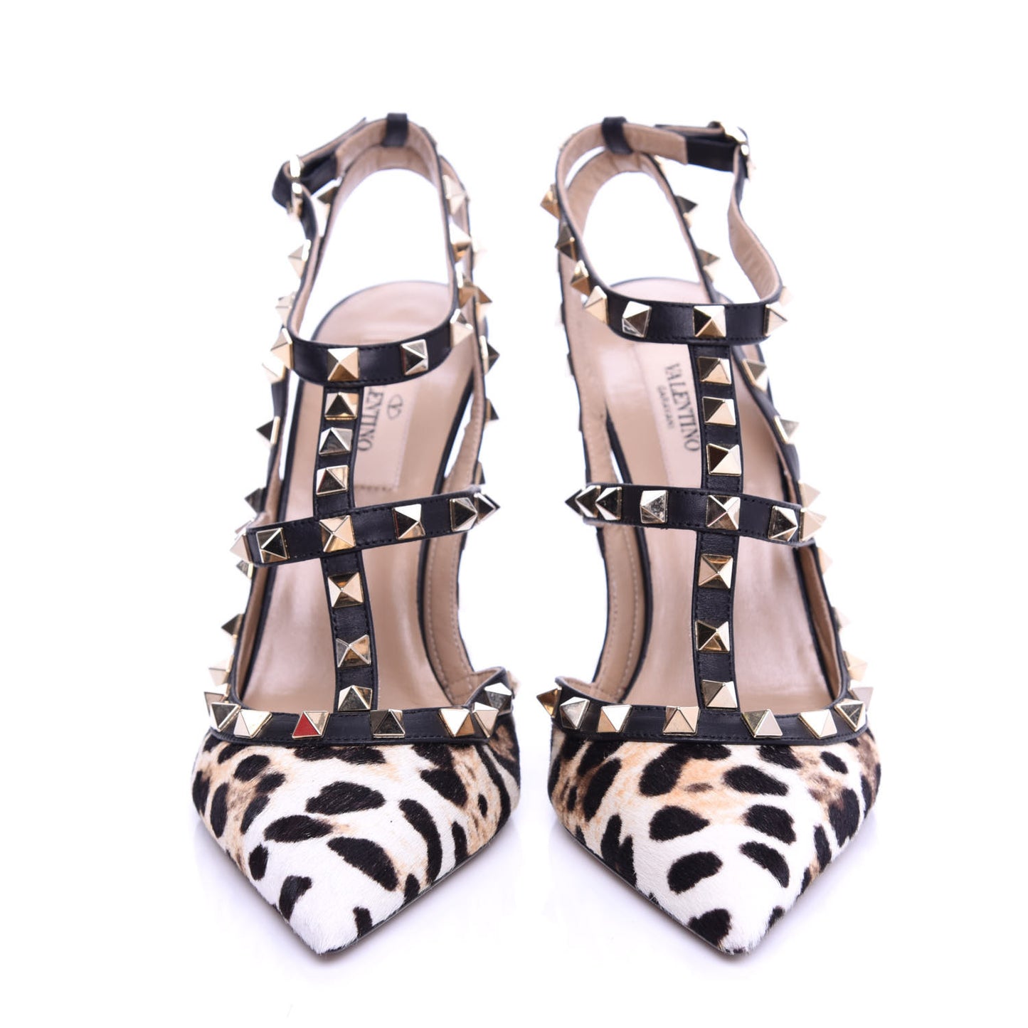 Calf Hair Leopard Print Rockstud Ankle Strap 100mm Pumps 37 Testa di Moro