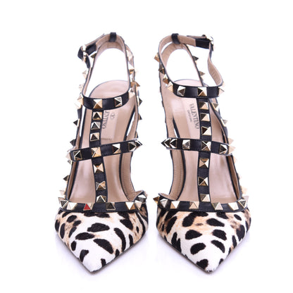Valentino Garavani Calf Hair Leopard Print Rockstud Ankle Strap 100mm Pumps 37 Testa di Moro 5 of 10