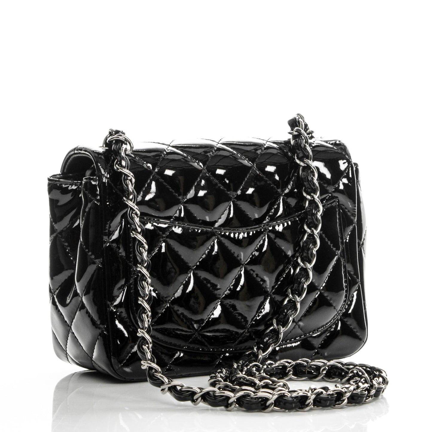 Patent Calfskin Quilted Mini Square Flap Black