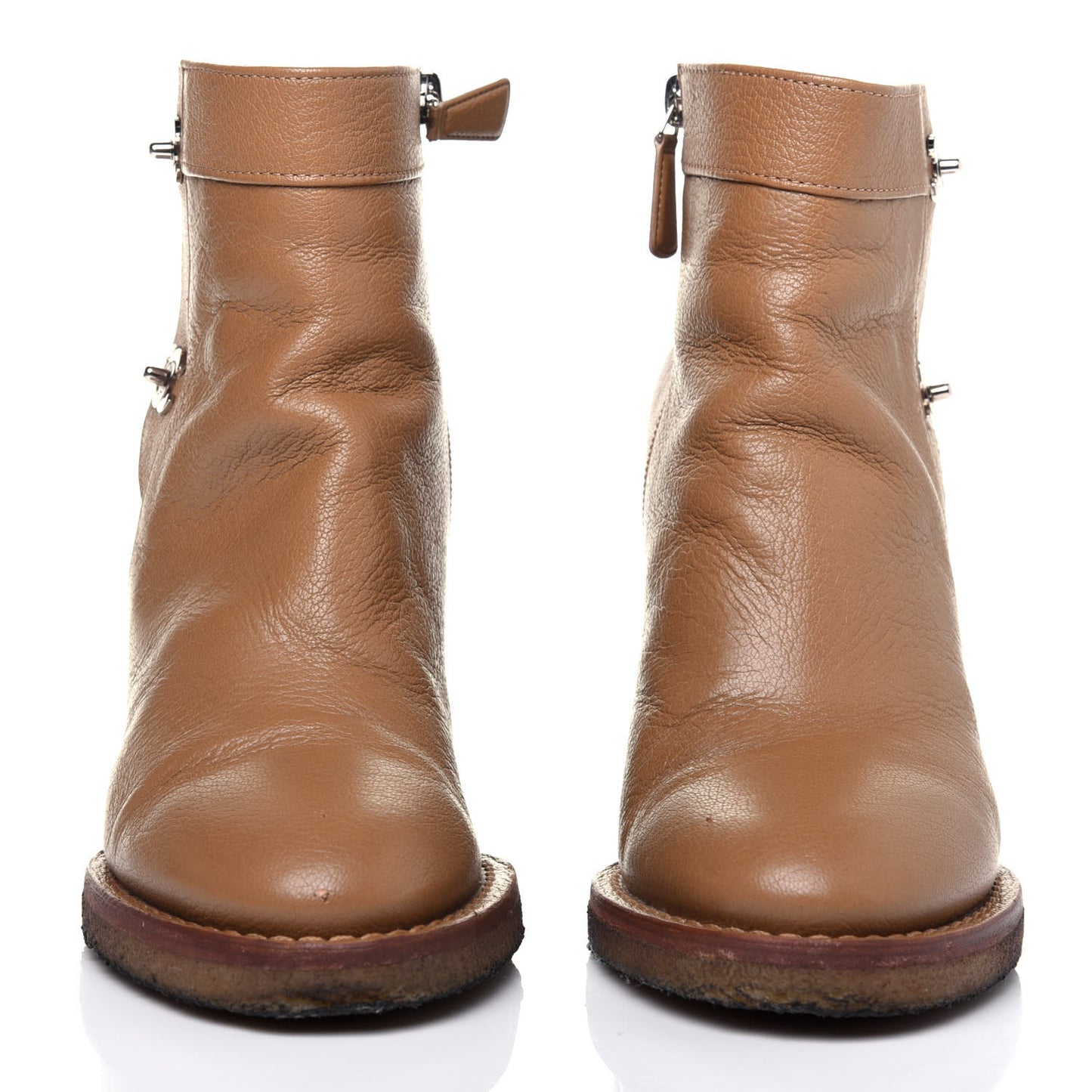 Goatskin CC Turnlock Ankle Boots 37 Beige