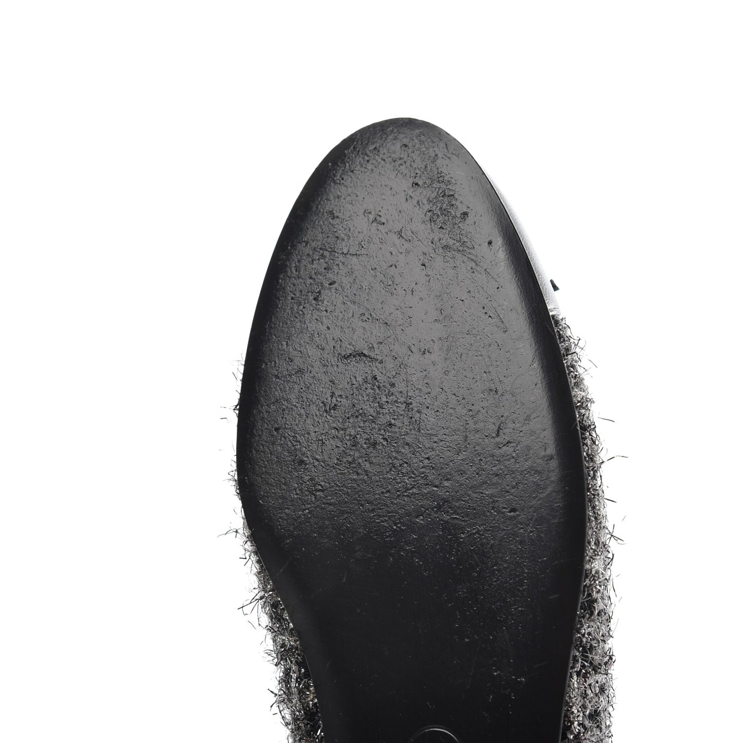 Metallic Tweed Lambskin Cap Toe Ballerina Flats 41 Black Silver