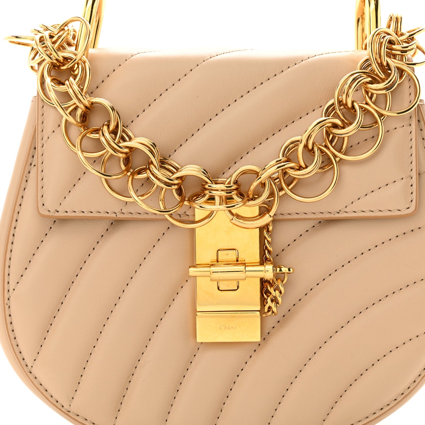 Calfskin Quilted Mini Drew Bijou Shoulder Bag Pearl Beige