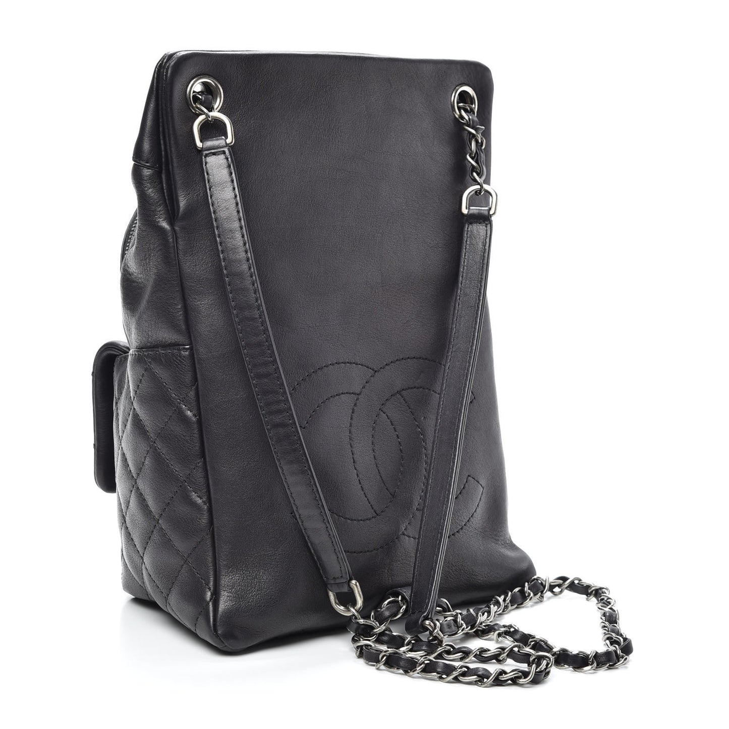 Lambskin Quilted Drawstring Backpack Black