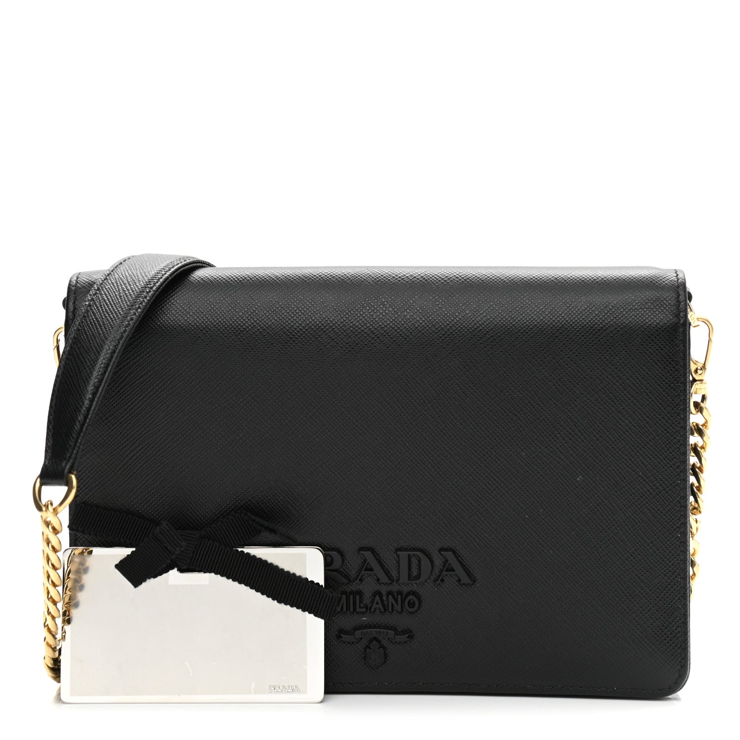 Prada Saffiano Lux Monochrome Chain Wallet Black 1 of 9