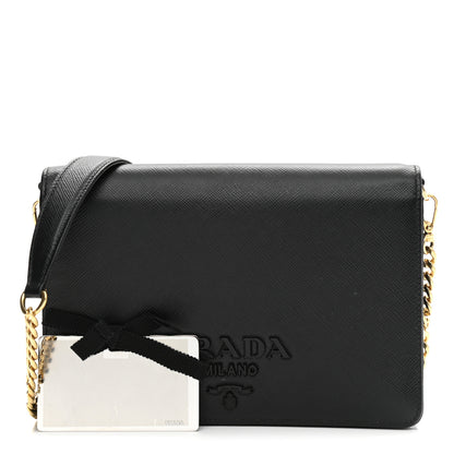 Prada Saffiano Lux Monochrome Chain Wallet Black 1 of 9