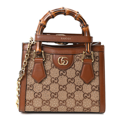 Gucci New Canvas Charisma Calfskin Crystal GG Monogram Mini Diana Tote Bag Camel Ebony 1 of 10