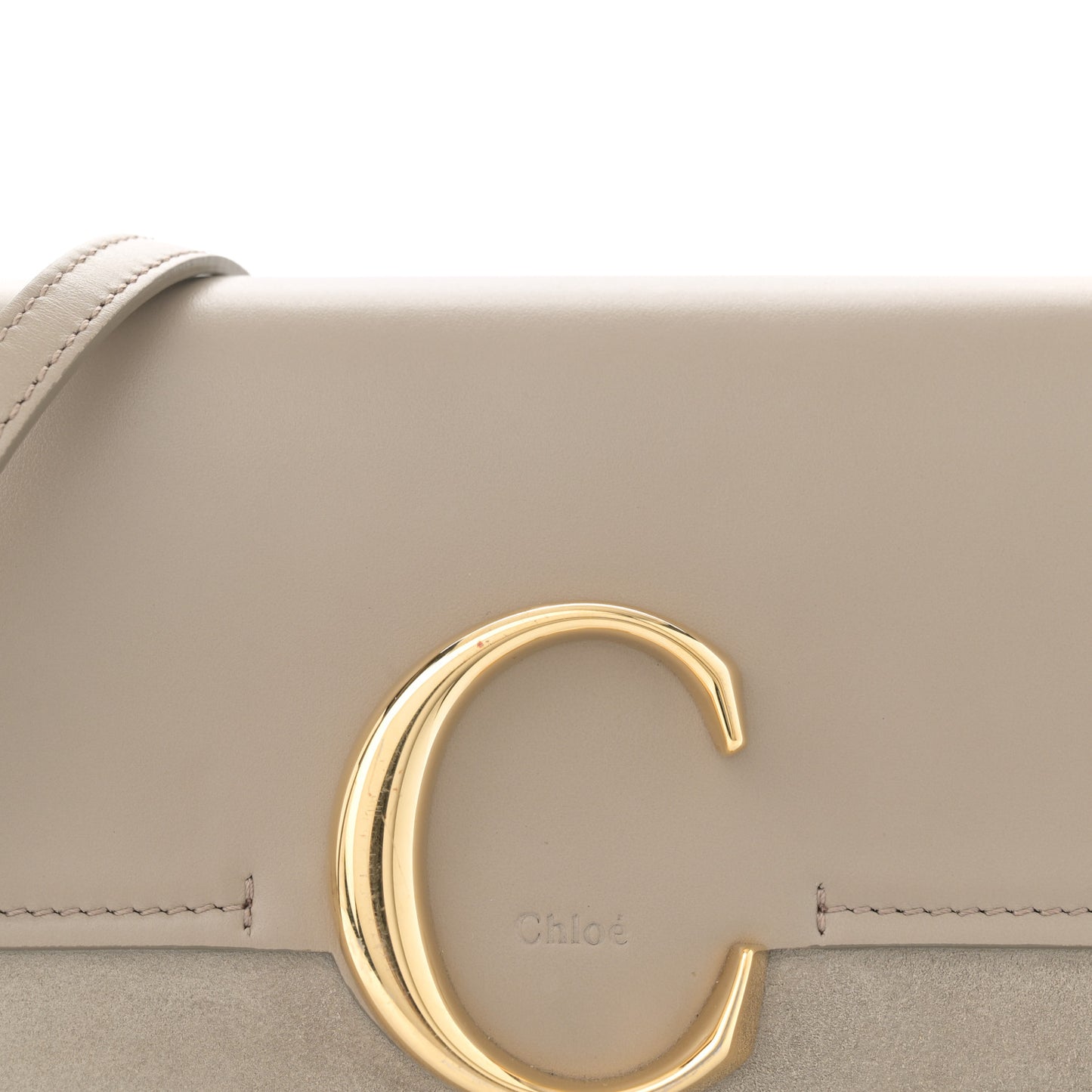 Calfskin Suede C Clutch With Chain Motty Grey