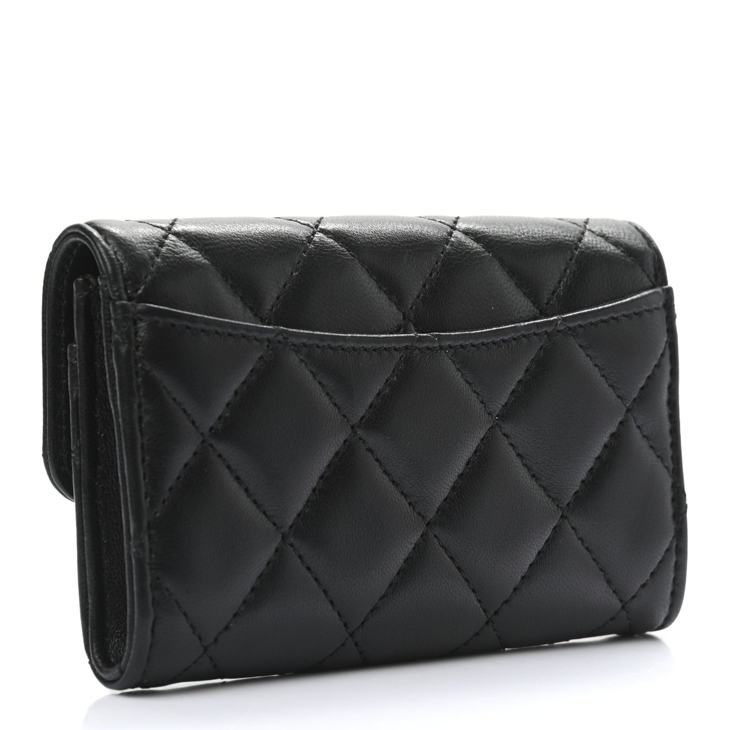 Lambskin Quilted Flap Card Holder Wallet Black