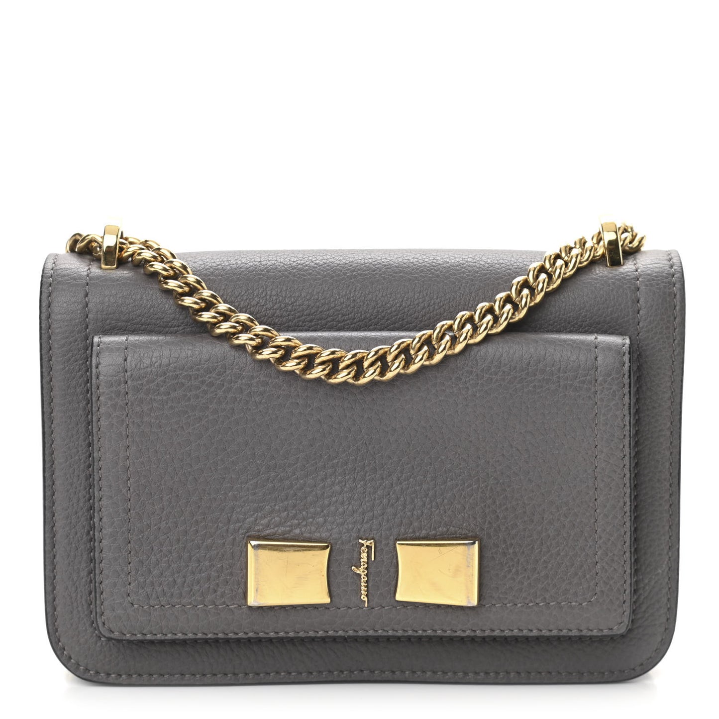 Pebbled Calfskin Ginevra Chain Bag Grey