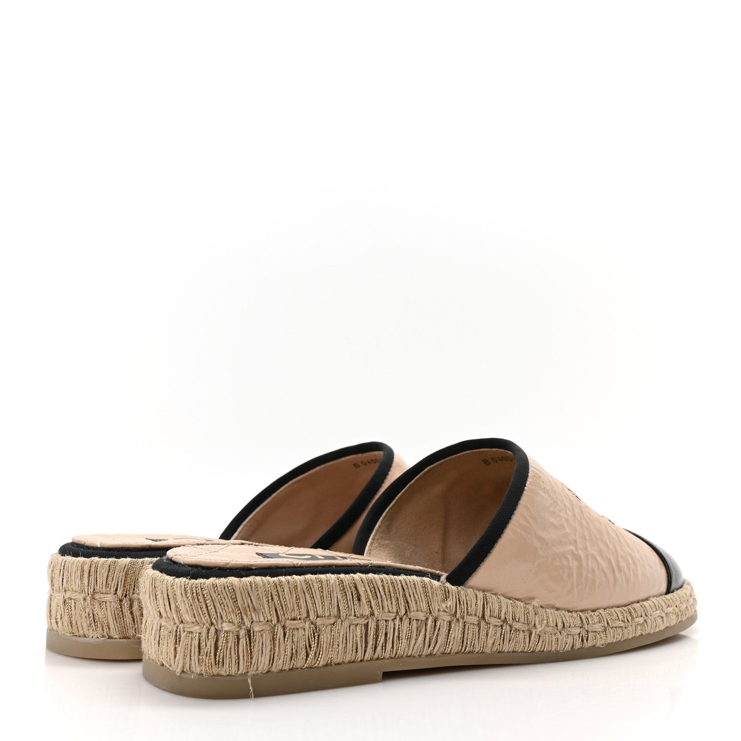 Chanel Crumpled Goatskin CC Espadrille Mules 36 Beige Black