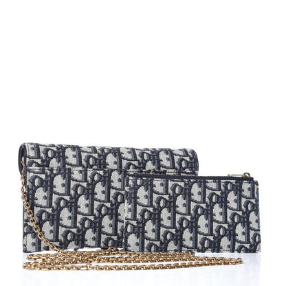 Christian Dior Oblique Saddle Chain Wallet Blue 4 of 11