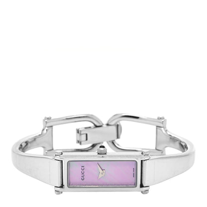 Gucci Stainless Steel Pink Mother of Pearl 12mm 1500L Horsebit Quartz Watch 2 of 4