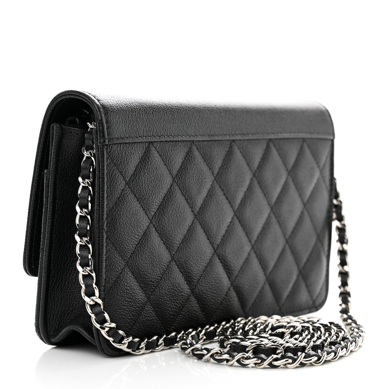 Chanel Grained Calfskin Quilted CC Box Wallet On Chain WOC Black 3 of 12