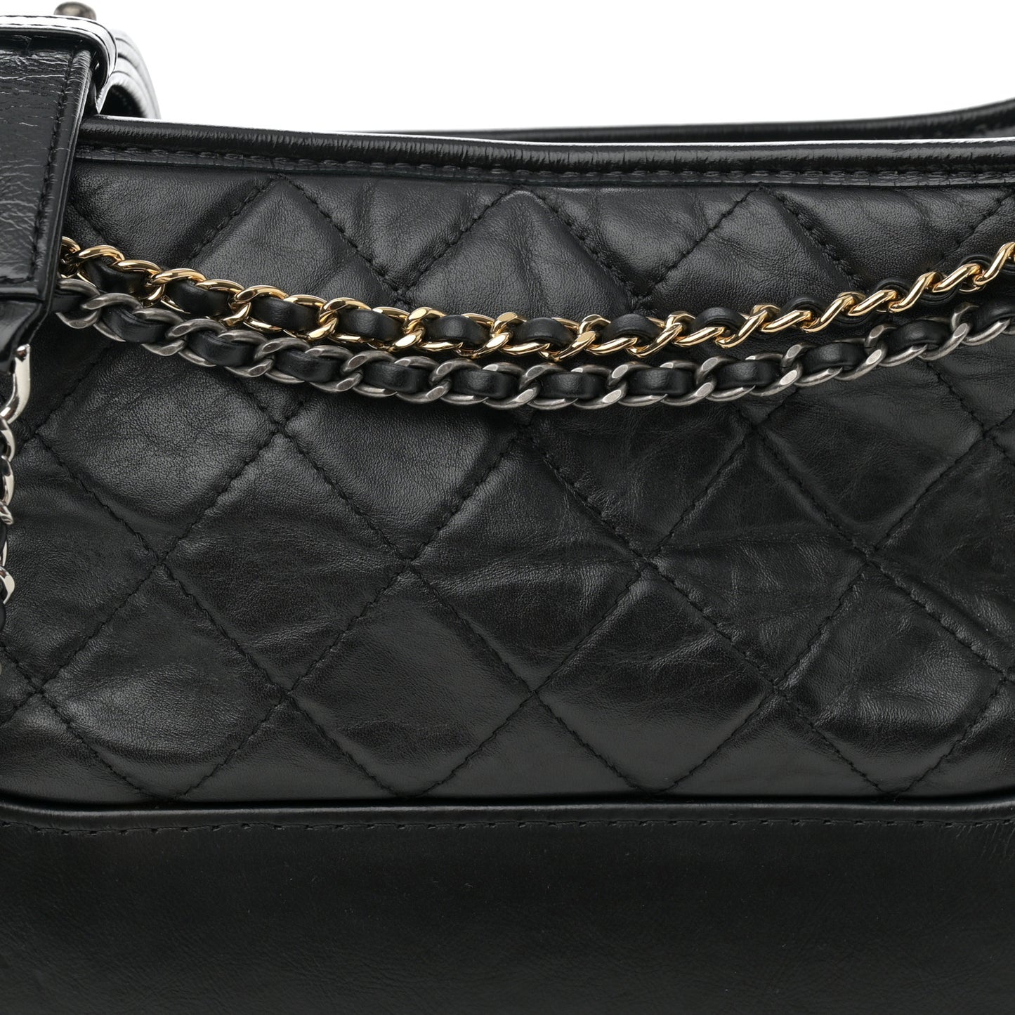 Aged Smooth Calfskin Quilted Medium Gabrielle Logo Hobo Black