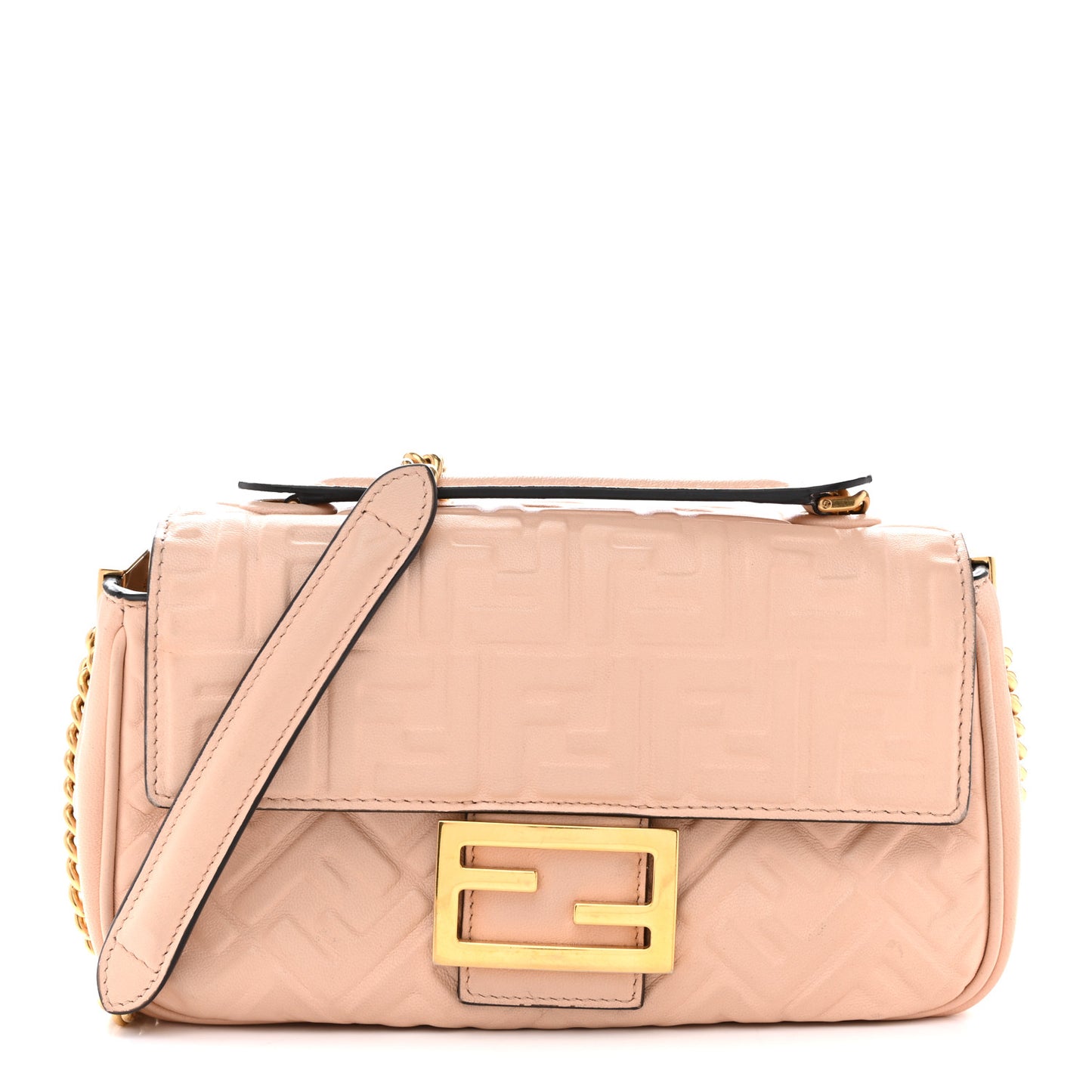 Nappa Small FF Embossed Midi Chain Baguette Light Rose