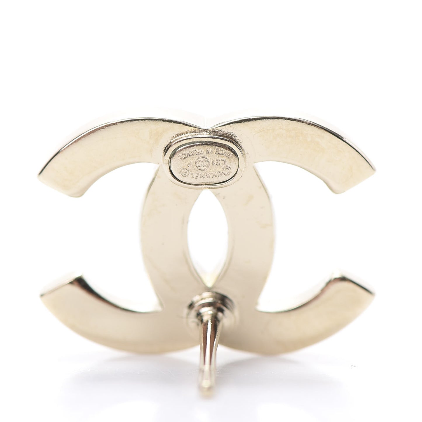 Crystal Metal CC Paris Button Stud Earrings Gold